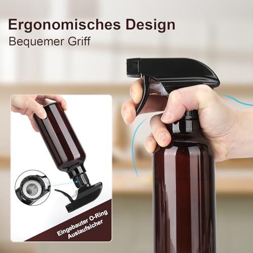 Hokretme Kunststoff-Sprühflaschen, 2 Stück 500 ml, leere Sprühflasche, robuste Sprühflaschen, Nebel-/Stream-Wasserflasche für Reinigungslösungen, ätherische Öle, Haare, Kochen, bernsteinfarben