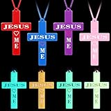 Tondiamo 30 Set Glow in The Dark Jesus Loves Me Necklaces Bulk Easter Silicone Cross Necklace Religious Christian Party Favor Gift Jesus Birthday Party Decoration for VBS Church Colorful Items