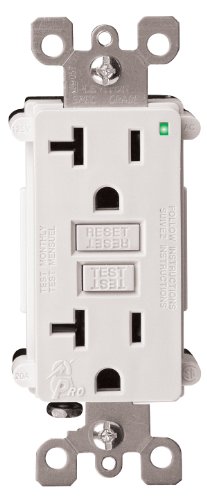 Leviton 7899-W 20 Amp 125 Volt, SmartlockPro GFCI, with Indicator Light, Nylon Wallplate and Screws Included, White