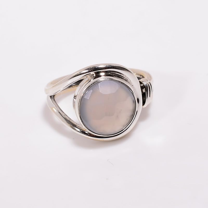 Bague en calcédoine bleue pour femme en argent 925 solitaire - 3