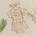 Newborn Baby Girls Ribbed Knit Ruffle Short Sleeve Romper Shorts Headband 3pcs Basic Solid Clothes (Khaki, 6-12 Months)