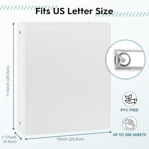 1-inch 3-Ring Binders, 1\'\' Round Rings Binder, US Letter Size 8.5 x 11\'\', 200 Sheet Capacity, ClearVue Presentation View, Non-Stick, White (1)