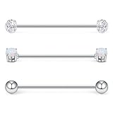 Ruifan 3PCS 14 Gauge White Opal & Crystal Ball & Shiny Ball Industrial Barbell Cartilage Earring Body Piercing Jewelry 1 3/8Inch (35mm)