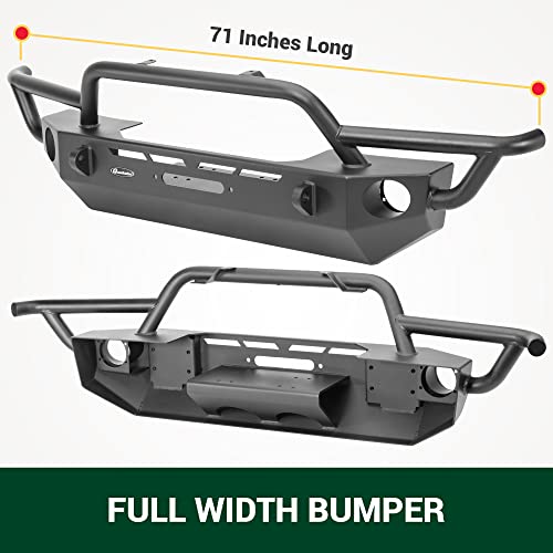 Image of Quadratec QRC Front Bumper with Hoop - Fits Jeep Wrangler JK 2007-2018 - Winch Compatible - Auxiliary Light Tab Mounts - Textured Satin Black Powder Coating - Integrated Fog Light Provisions