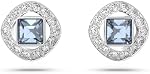 SWAROVSKI Una Angelic Pierced Stud Earrings, Square Cut Blue Crystals on a Rhodium Finished Setting, Part of the Swarovski Angelic Square Collection
