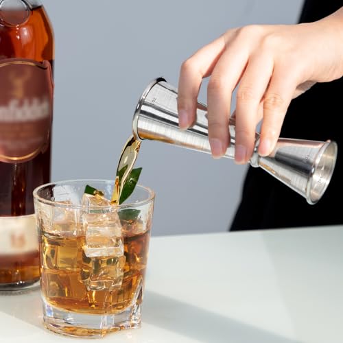 Image of Briout Double Cocktail Jigger - Japanese Premium 304 Food Grade Stainless Steel, 2 OZ 1 OZ With Measurements Inside, Silver