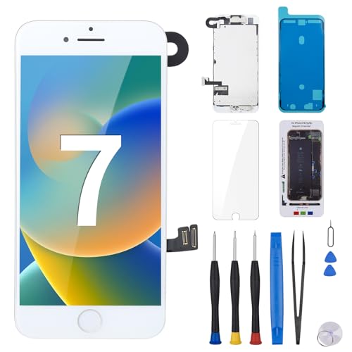 Risidamoy for iPhone 7 Screen Replacement with Home Button 4.7 White 3D Touch LCD Display Digitizer Full Assembly Fix Tools Magnetic Screw Mat with Front Camera Speaker Repair Kit A1660 A1778 A1779