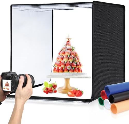 PULUZ Photo Studio Light Box Portable 60 x 60 x 60 cm Light Tent LED 5500K White Light Dimmable Mini 36W Photography Studio Tent Kit with 6 Removable (Black Orange White Green Blue Red) (US Plug)