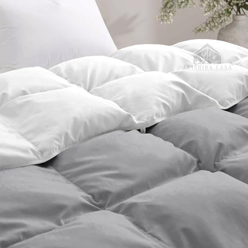 Image of Super Comfort Reversible 500 GSM Comforter King Size (90 inchX106 inch) - Heavy Winter Comforter 500 GSM Microfiber Fill - Duvet /Blanket King Size - White /Silver Grey Color