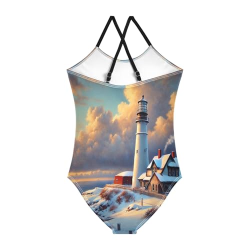 Winter Lighthouse Coast Bathing Suits for Girls Kids Swimsuits One Piece Swimsuits Summer Beach Swimwear2