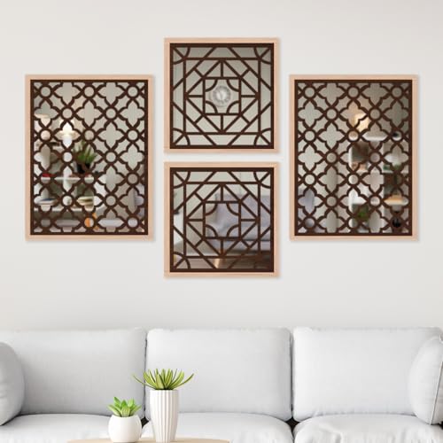 NoWorries Wooden frame Wall Hangings/Wall Mirror frames for Wall decor - Pine Wood Carving frame with Acrylic Mirror for Home Decoration (Set of - 4) (WOOD - 1.9, 10x13/10x10 inches) (B0D8QDHTGZ) Amazon Price History, Amazon Price Tracker
