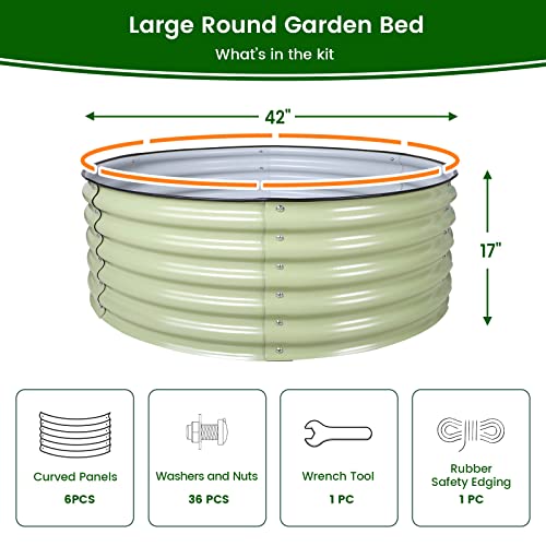 Olle 17" Tall 42" Round Raised Garedn Bed Metal Raised Beds For Gardening, Large Planter Box Round Raised Garden Beds Outdoor For Vegetables, Sage Green #TOP2
