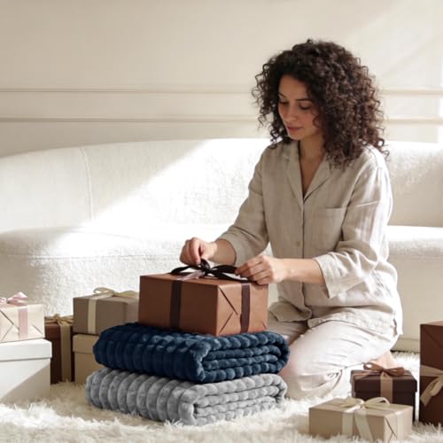Image of BEDELITE Navy Blue Fleece Throw Blankets Queen Size for Bed, 90x90 Inch