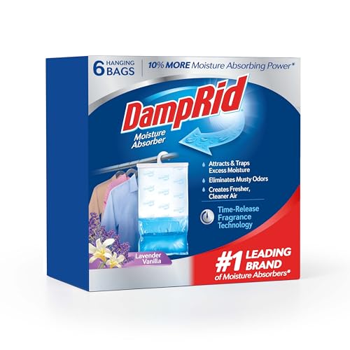 DampRid Lavender Vanilla Hanging Moisture Absorber 15.4 oz. 6 Pack - Eliminates Musty Odors for Fresher Cleaner Air Ideal Moisture Absorbers for Closet 10% More Moisture Absorbing Power*