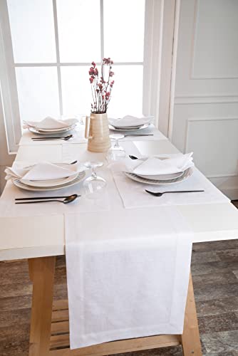 D'moksha Homes White Table Runner - 14 X 96 Inch, 100% Pure Linen Hemmed Table Runners 96 Inches Long, Machine Washable, Table Runner For Summer #TOP3
