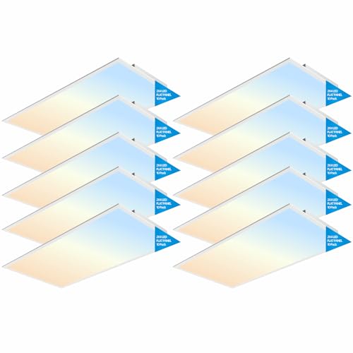 2x4 FT LED Light Flat Panel, 40-72W, 5 CCT 3K | 3.5K | 4K | 5K | 6.5K, Dimmable Recessed Drop Ceiling Lights, 3750/5000/6250/7500/9000 Lumens, Lay in Fixture for Office, 120-277V, UL DLC (10 Pack)