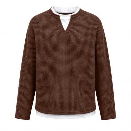 Layered Waffle Tee Men Long Sleeve Vneck Layered Comfort Waffle Tee - image 8