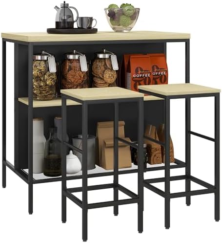 HOMCOM Bargruppe Bartisch Mit Barhocker Set, 3-teiliges Bartisch Set 3 Teiliges Bartisch Set Fuer Esszimmer 3 Tlg S0a7n0vh