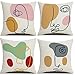 Housses de Coussin Abstrait Minimaliste Femme Ligne Boho Cadeaux pour Moderne Peinture Art Taies d'oreiller 45 x 45 cm pour Maison Chambre Lit Canapé Décor Rouge Rose Vert Marron Jaune Gris Lot de 4
