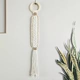 Boho Wall Decor Macrame Beige Wall Hanging with Wood Bead Tassel Western Farmhouse Rustic Cozy Art for Living Room Bedroom Dinning Room Hallway Entryway Door Shelf Dorm (Beige)