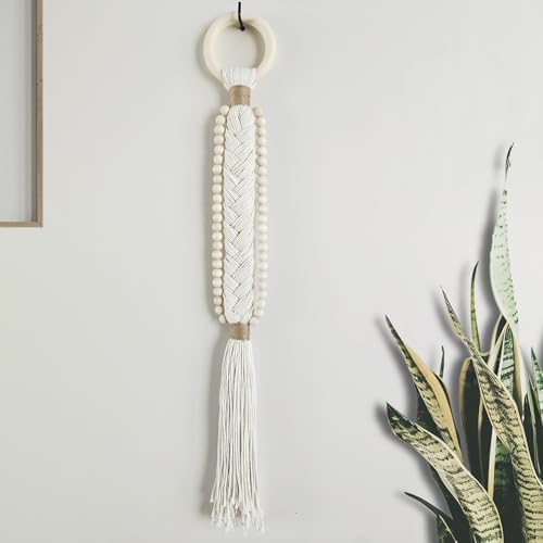 Boho Wall Decor Macrame Beige Wall Hanging with Wood Bead