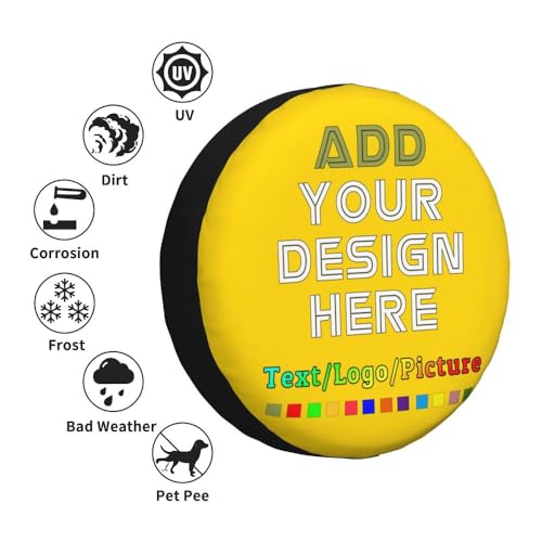 Image of Custom Spare Tire Cover with Picture, Customize Wheel Cover with Logo Personalized Waterproof Dust-Proof Polyester Tire Protectors for Trailer RV SUV All Vehicle, Gold