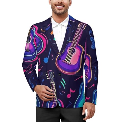 Guitar Music Notes Men's Blazer Printed Button Suit Jacket Slim Sport Coat Blazers