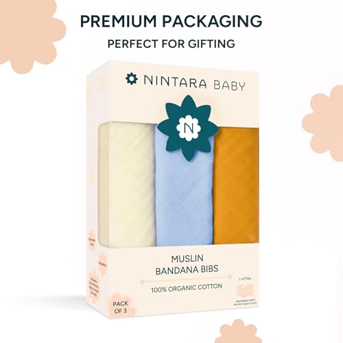 Image of NINTARABABY Bandana Bibs - 100% Organic Muslin Cotton, Pack of 3