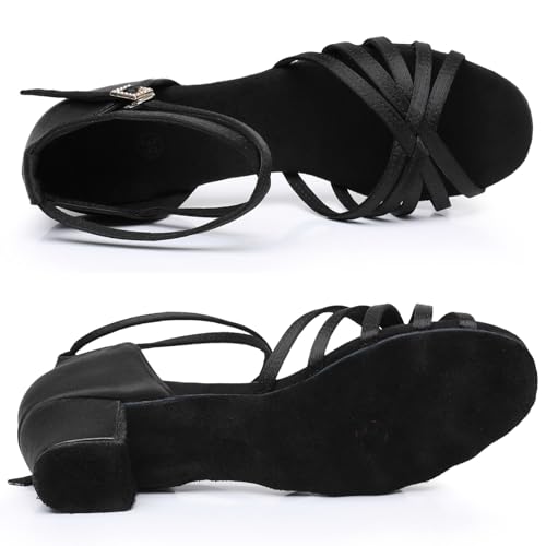 Rosefinch Girls Latin Dance Shoes Satin Suede Sole Salsa Professional Performance Practice Dance Shoes3