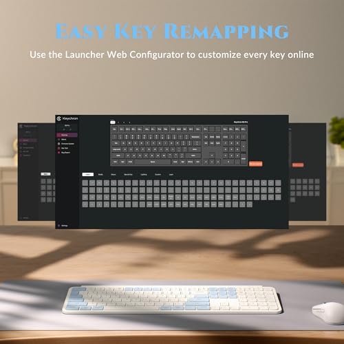 Image of Keychron B6 Pro Ultra-Thin Wireless Keyboard, Full-Size ZMK with Numeric Keypad Quiet Typing, 2.4 GHz /Bluetooth 5.2 /Wired Connection Long Battery Life, Compatible with Mac Windows Linux - Retro Blue