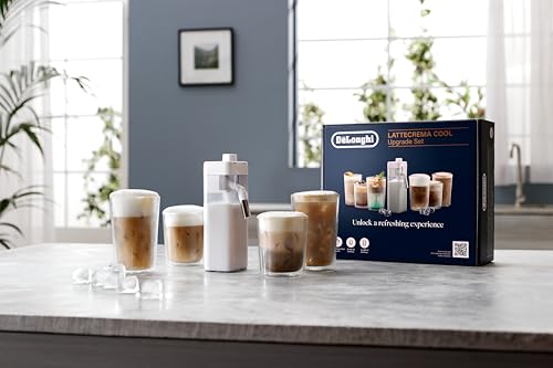 De'Longhi LatteCrema Cool Upgrade Set DLSC032 für Rivelia & Primadonna Aromatic (EXAM440.55 & ECAM630.55), 6 kalte Rezepte, LatteCrema Cool Milchbehälter, 4 Thermogläser (400ml & 480ml), Rezeptbuch
