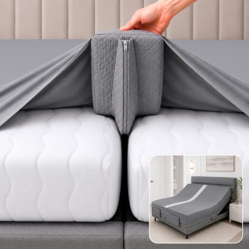 Image of 3-in-1 Split King Gap Filler with Built-in Fitted Sheet, Twin to King Converter, Bed Bridge with Washable Cover, One Size Fits to Twin & Twin XL to King, Gray, Sheet Strap Set Bonus