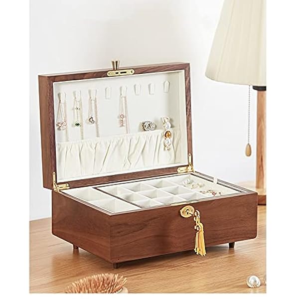 Sieradenkistje, Grote houten juwelendoos houten fluwelen ketting ring oorbel horloge organisator sieraden opbergkoffer