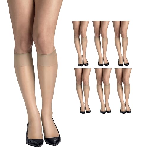 Image of Hanes Women's Silk Reflections Silky Sheer Knee Highs, Reinforced Toe, Knee-High Stockings