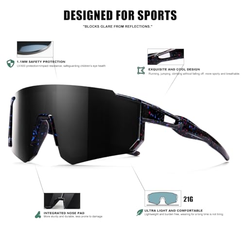 Image of SEKKAF Kids Sunglasses Youth Baseball Sunglasses for Boys Girls Softball Sports Sun Glasses UV Protection