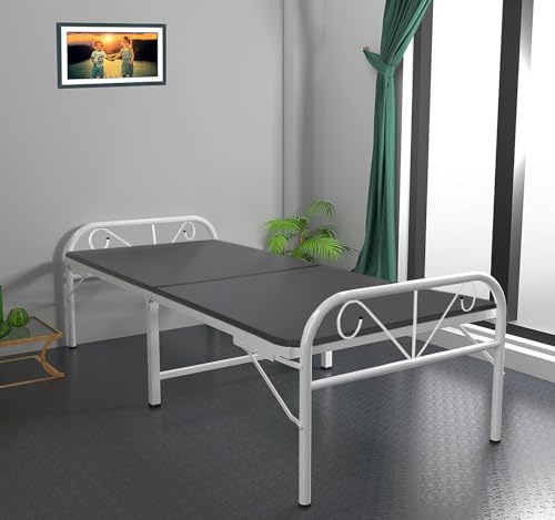Image of APRODZ Metal Folding Bed Single Size with Single Layer Mattress for Sleeping Guest Bed Easily Storable White Powdercoated (Single Layer Foam, 2.5ft x 6ft)