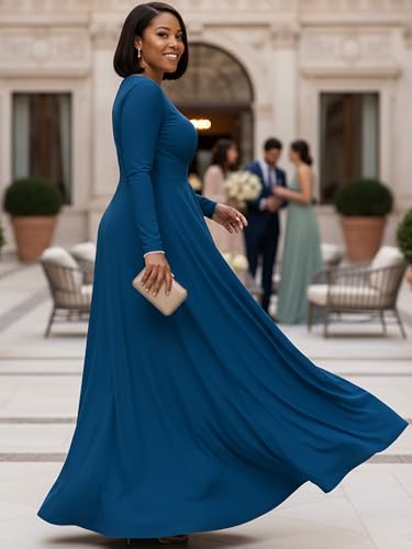 Image of KOH KOH Womens Long Sleeve Flowy Empire Waist Fall Winter Maxi Dress Gown
