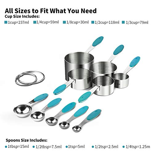 Image of U-Taste Measuring Cups Spoons Set, 18 /8 Stainless Steel, 10Pcs, Teal