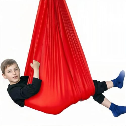 Image of Sensory Swing for Kids & Adults, Therapy Joy Swing for Autism, ADHD, SPD, Snuggle Swing Holds up to 300lbs has a Calming Effect on Children with Sensory Needs (Red, only Fabric)