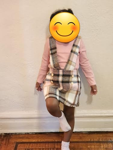 Madjtlqy Baby Girls Fall Winter Outfit Sets Ribbed Long Sleeve Pullover Tops + Plaid Suspender Skirt 12 18 24M 2T 3T 4T 5T2