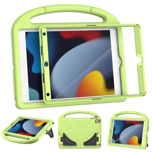 Image of Kids Case for iPad 9th /8th /7th Generation, iPad 10.2 Kids Case with Built-in Screen Protector, Durable Shockproof Handle Stand Protective Cover for iPad 10.2 Inch 2021 /2020 /2019, Lime Green