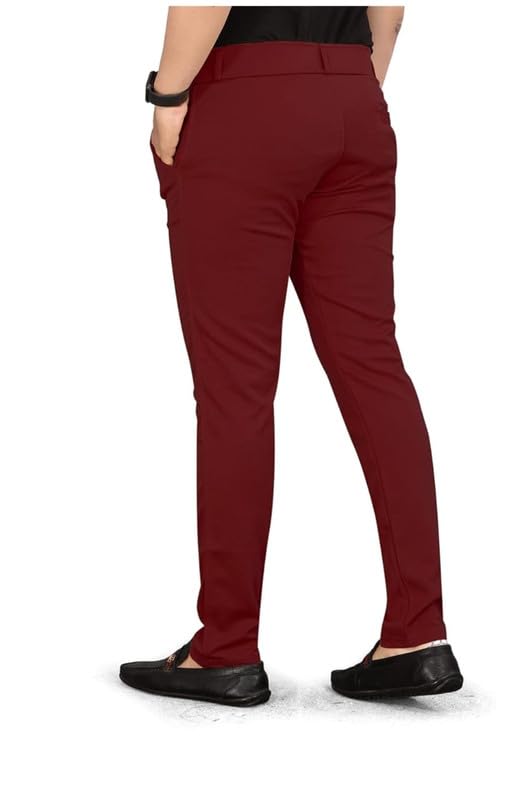 Image of VIJETA Garments for Men Lycra Blend Formal Trousers ? Smart Fit Office Wear Pants with Elastic Waistband & Zip Fly