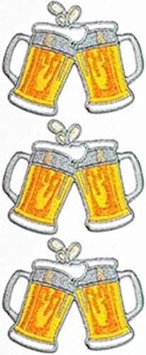 ONCEX 3PCS. Cheers Bubbles Beer Mug Party Drink Kids Cartoon Patch Embroidered Appliques Sew or Iron on Patches Supplies Kids Boys Girls for Jacket Bags Jeans Backpack Clothes DIY