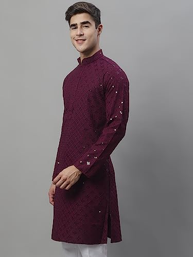 Image of Jompers Purple Chikankari Embroidered and Sequence Men's KURTA. (Purple, 5XL)