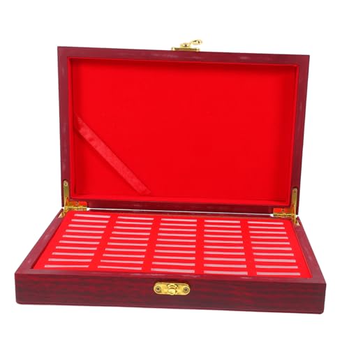 Caja de madera para monedas con tapa y organizador rojo 50 unidades miniatura 1
