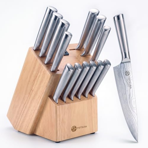 15-Piece Knife Block Set with Built-In Sharpener, One-Piece… from Yotsuba US