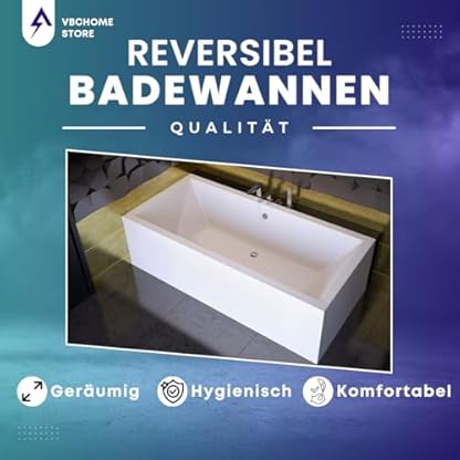 VBChome Badewanne 180x80 cm Acryl SET – Rechteckwanne Weiß, mit Schürze, Siphon, Wannenfüße, Ablaufgarnitur Chrom, Modernes Design, Freistehend oder Einbau, Pflegeleicht, Robuste Acrylwanne – Bild 5