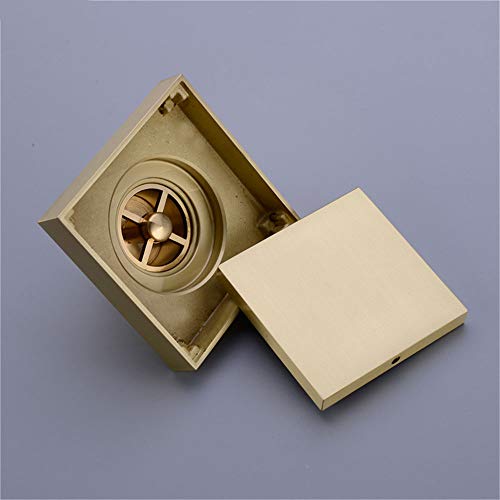 Zaahh Brass Shower Drain Bathroom Floor Drain Tile Insert Square Anti-Odor Floor Waste Grates, 100X100Mm,Black (Color : Gold) #TOP3