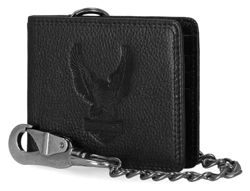 Harley-Davidson Men's Embossed Eagle Billfold Chain RFID Wallet, Black