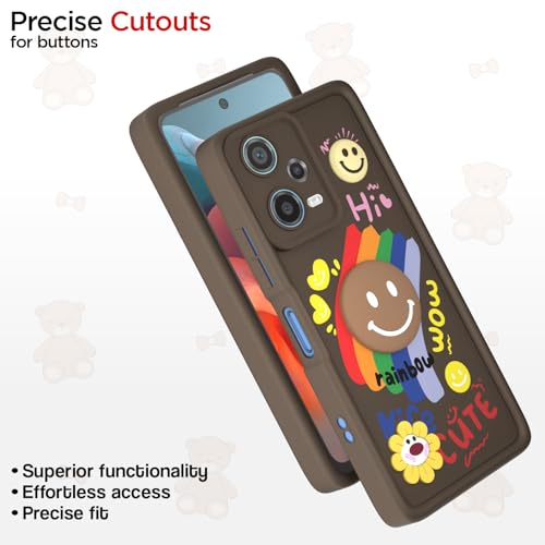 Image of Pikkme Back Cover for Redmi Note 12 Pro 5G | Soft Silicone| Cute Rainbow Smile & 3D Cartoon Flower Design | Shockproof Raised Camera Protection Bumper Case (Brown)